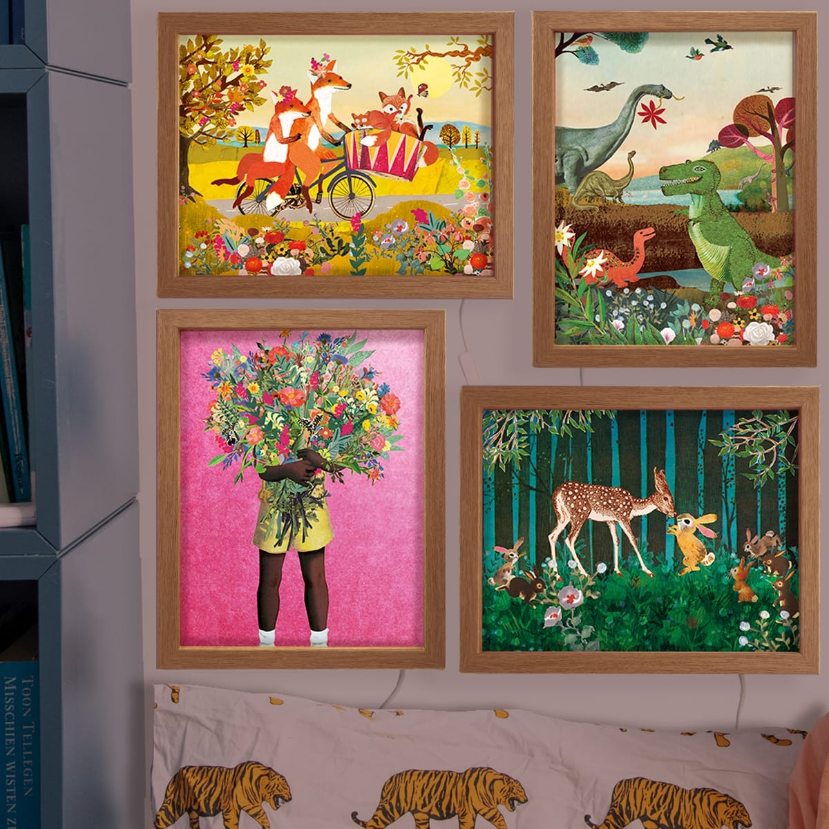 lampje voor de kinderkamer met zomerse parade van vrolijke dieren