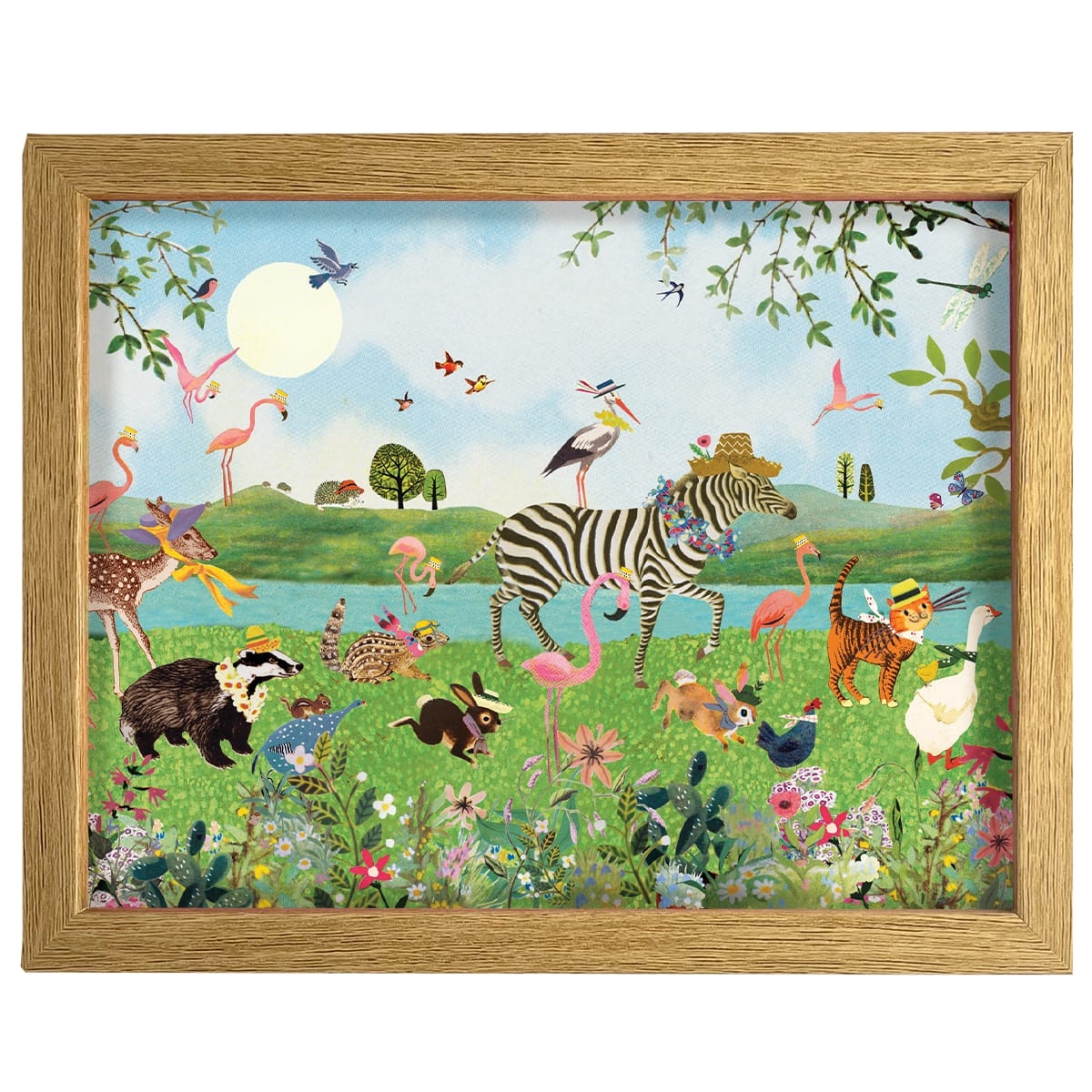 lampje voor de kinderkamer met zomerse parade van vrolijke dieren