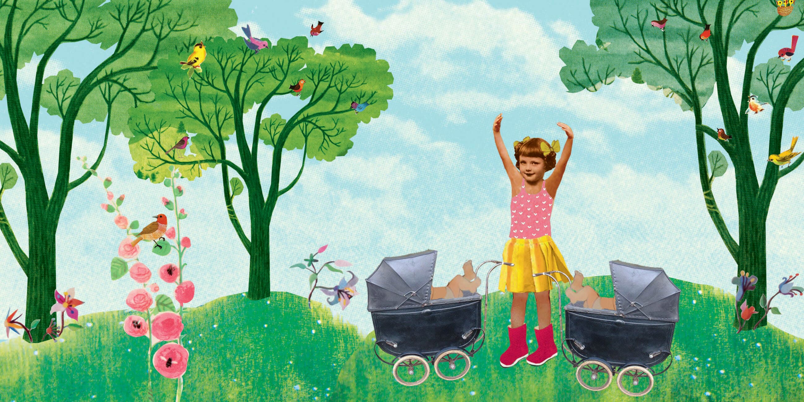 Geboortekaartje aankondiging announcement birth kaartje birthcard card baby babycard Origineel uniek feest vintage retro poesie nostalgie gezellig vrolijk kleurrijk stoer schattig nostalgisch fantasie creatief art kunst illustratie illustration gouden boekje kijkplaat zoekprent zoekplaat zoekboek kinderboek festival reizen gepersonaliseerd Bloemen dieren broer zus kindje meisje jongen genderneutraal gender neutraal cultuur huidskleur zwart donker Turks Chinees halfbloed Marokkaans Surinaams Antilliaans grote broer grote zus kinderwagen wagentje wiegje stroller Pram wandelwagen bos natuur vrolijk grappig fantasie zomer bikini vogels badpak tuin buiten meerling tweeling twin drieling