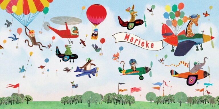 Geboortekaartje aankondiging announcement birth kaartje birthcard card baby babycard Origineel uniek feest vintage retro poesie nostalgie gezellig vrolijk kleurrijk stoer schattig nostalgisch fantasie creatief art kunst illustratie illustration gouden boekje kijkplaat zoekprent zoekplaat zoekboek kinderboek festival reizen gepersonaliseerd Bloemen dieren broer zus kindje meisje jongen genderneutraal gender neutraal cultuur huidskleur zwart donker Turks Chinees halfbloed Marokkaans Surinaams Antilliaans vliegtuig helikopter luchtballon straaljager reis reizen ballonnen feestelijk vlaggetjes banner vlag naamvlag sjerp vaan vaandel