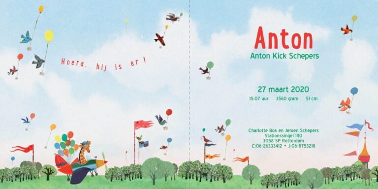 Geboortekaartje aankondiging announcement birth kaartje birthcard card baby babycard Origineel uniek feest vintage retro poesie nostalgie gezellig vrolijk kleurrijk stoer schattig nostalgisch fantasie creatief art kunst illustratie illustration gouden boekje kijkplaat zoekprent zoekplaat zoekboek kinderboek festival reizen gepersonaliseerd Bloemen dieren broer zus kindje meisje jongen genderneutraal gender neutraal cultuur huidskleur zwart donker Turks Chinees halfbloed Marokkaans Surinaams Antilliaans vliegtuig helikopter luchtballon straaljager reis reizen ballonnen feestelijk vlaggetjes banner vlag naamvlag sjerp vaan vaandel