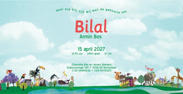 geboortekaartje, birth announcement, multiculti, multi cultureel, wereldbol, wereld, aarde, globe, vrolijk, vintage, nostalgisch, grappig, stoer, lief, hip, ooievaar, Suriname, Marokkaans, islamitisch, dieren, wereldburger, vogels, olifant, koala, giraffe, mooie wereld,