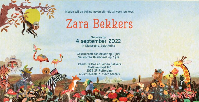 Geboortekaartje aankondiging adoptiefaartje adoptiekaartje aankomst kaartje zie Amerika adoptie aangenomen announcement birth kaartje birthcard card baby babycard Origineel uniek feest vintage retro poesie nostalgie gezellig vrolijk kleurrijk stoer schattig nostalgisch fantasie creatief art kunst illustratie illustration gouden boekje kijkplaat zoekprent zoekplaat zoekboek kinderboek festival reizen gepersonaliseerd Bloemen dieren broer zus kindje meisje jongen genderneutraal gender neutraal cultuur huidskleur zwart donker Turks Chinees halfbloed Marokkaans Surinaams Antilliaans safari bus safari's dieren bigfive giraffe flamingo pinguïn zebra beer ezel hond poes vlinder landschap afrika vosje adoptie herfst paddenstoelen rood met witte stippen bladeren herfst najaar rood warm