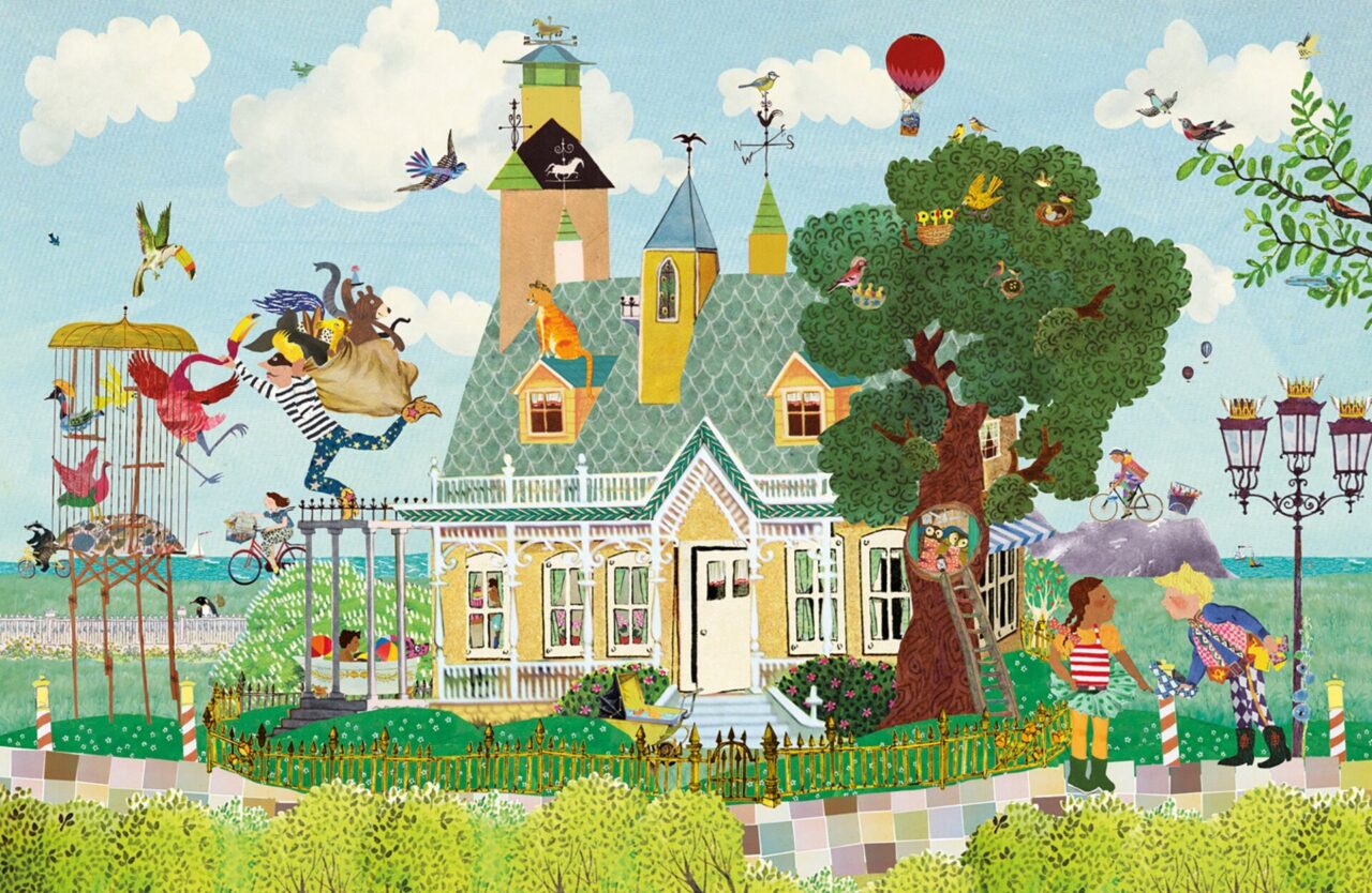 Collage illustratie illustration collegeart rotterdam redactioneel helder ervaren illustrator professioneel eigen stijl eigenstijl vrolijk eigentijds hip vintage nostalgisch kleurrijk kinderboek prentenboek kijkboek zoekboek beer teddybeer dieren dief jongen meisje circus kleurrijk nostalgisch doodgewone dag dierendief dieren flamingo beer kinderboek zoekboek kijkboek