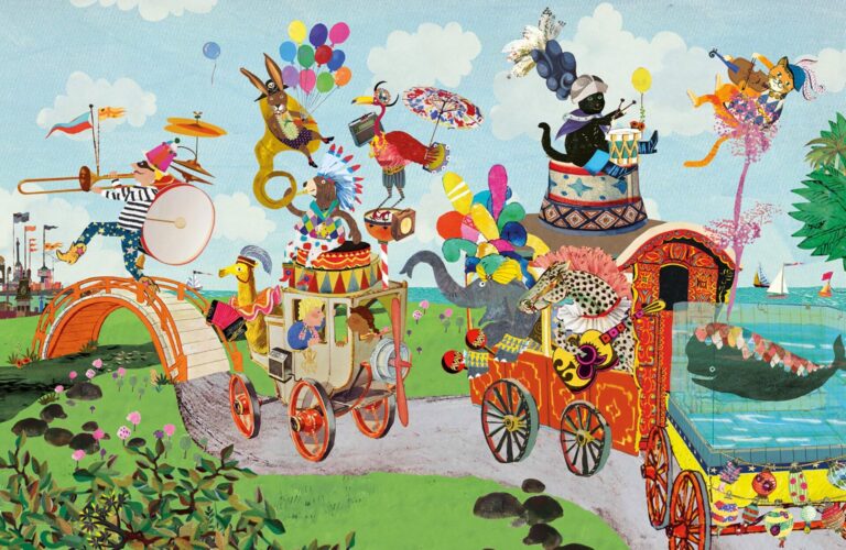 Collage illustratie illustration collegeart rotterdam redactioneel helder ervaren illustrator professioneel eigen stijl eigenstijl vrolijk eigentijds hip vintage nostalgisch kleurrijk kinderboek prentenboek kijkboek zoekboek beer teddybeer dieren dief jongen meisje circus kleurrijk nostalgisch doodgewone dag dierendief dieren flamingo beer kinderboek zoekboek kijkboek