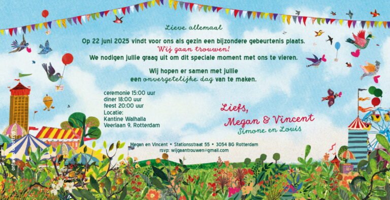 Origineel uniek feest vintage retro poesie nostalgie gezellig vrolijk kleurrijk stoer schattig nostalgisch fantasie creatief art kunst illustratie illustration festival foodtruck reuzenrad amsterdam rotterdam kijkplaat zoekprent zoekplaat zoekboek kinderboek festival reizen gepersonaliseerd Bloemen dieren bootje gezin familie portret Huwelijk trouwen trouwfeest huwelijksfeest liefdesfeest Gay homo homohuwelijk lesbisch tweevrouwen tweemannen samelove LHTB gay huwelijkskaarten bolide VW kever trouwauto trouwlocatie familieportret