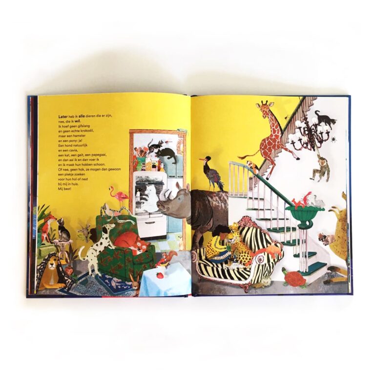 later als ik groot ben kinderboek prentenboek Rubinstein Floortje Schoevaart Sesamstraat wensen dromen alles wat ik worden wil Kinderboekenweek 2021 cpnb ver van hier kleine kapitein inclusief kleuters toddlers vuurtoren groot groeien vuurtoren collage illustratie vintage beer ijs snoep vrolijk grappig moskee vliegende giraffe kerk tempel kreeft vissen fantasie neushoorn aap vos ijsbeer penguin panter cheetah trap afglijden olifant