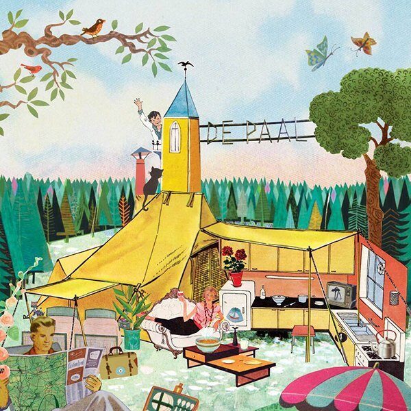 ANWB wegenwacht kampioen magazine vakantie kamperen Glamping groene camping natuurcamping charmecamping charme sfeer illustratie professioneel editorial grootzus collage