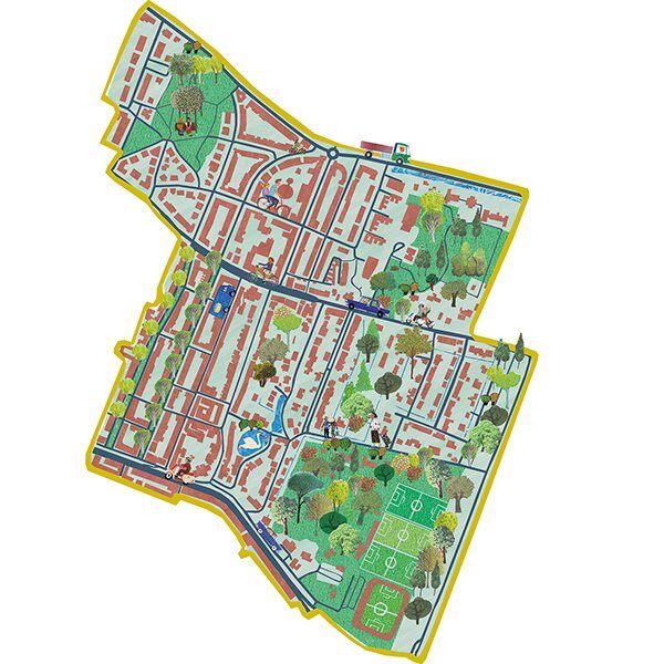 beschermd stadsgezicht stadsontwikkeling gemeente rotterdam plattegrond portret architectuur gebouwen iconen historisch typisch toonaangevend typerend gevels structuren stadsgezicht monument beeldkwaliteit stedenbouw architectuur collage illustratie professioneel Grootzus sfeervol vrolijk kralingen rotterdam oost hoflaan Vijverlaan Lambertuskerk vijverweg apenhof libanon lyceum Kralingse school arboretum trombenburg klassiek historisch