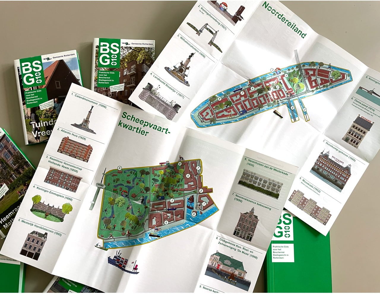 informatieboekje over Rotterdams beschermd stadsgezicht wijken met illustraties en plattegronden van Grootzus