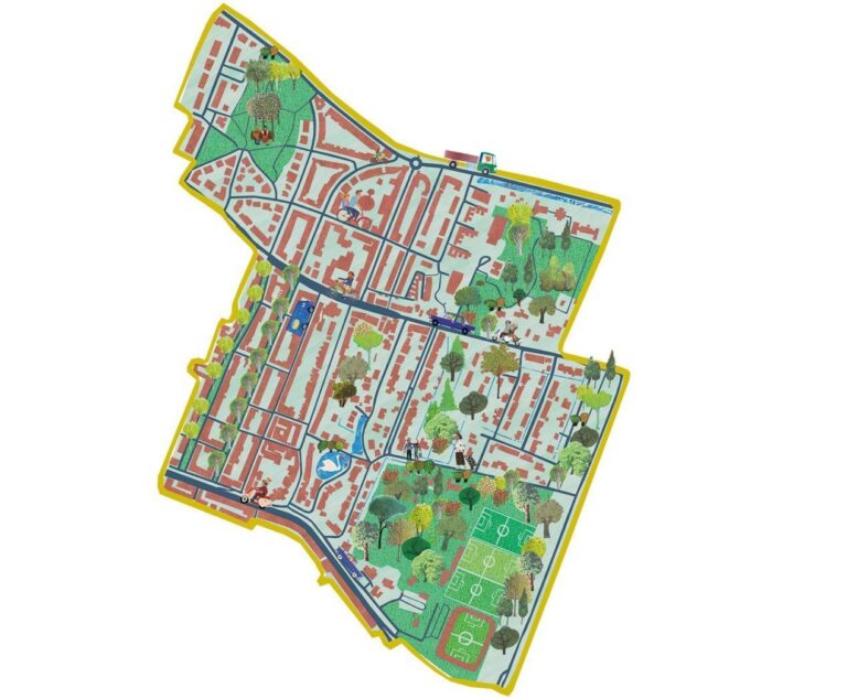 beschermd stadsgezicht stadsontwikkeling gemeente rotterdam plattegrond portret architectuur gebouwen iconen historisch typisch toonaangevend typerend gevels structuren stadsgezicht monument beeldkwaliteit stedenbouw architectuur collage illustratie professioneel Grootzus sfeervol vrolijk kralingen rotterdam oost hoflaan Vijverlaan Lambertuskerk vijverweg apenhof libanon lyceum Kralingse school arboretum trombenburg klassiek historisch