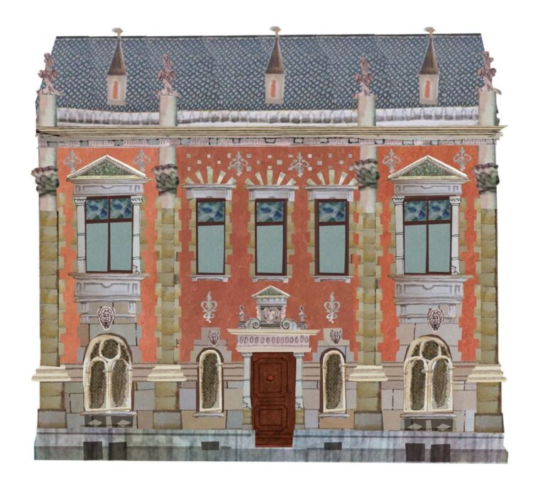 Grootzus illustreerde voor de Gemeente Rotterdam een aantal iconische Rotterdamse gebouwen, zoals dit portret van het gemeente archief aan de Mathenesserlaan.