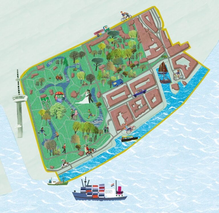 beschermd stadsgezicht stadsontwikkeling gemeente rotterdam plattegrond portret architectuur gebouwen iconen historisch typisch toonaangevend typerend gevels structuren stadsgezicht monument beeldkwaliteit stedenbouw architectuur collage illustratie professioneel Grootzus sfeervol vrolijk Scheepvaartkwartier westerkade koningin Emma plein westelijk handelsterrein scheepstimmermanslaan Noorse kerk calandstraat de maas atlanticus Euromast het park klassiek historisch