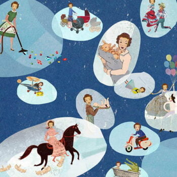 kinderen tijdschrift ouderschap magazine illustratie grootzus collage editorial professioneel verboden dromen zwangerschap rare dromen nachtmerrie fantasieën vreselijke dromen rare dromen