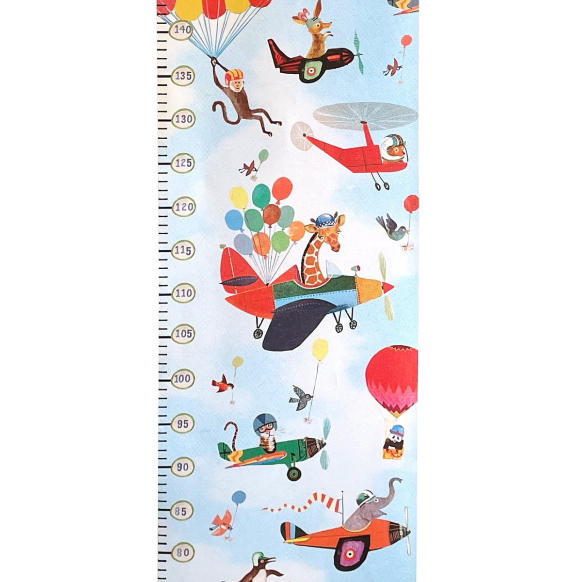 groeimeter met vrolijke vliegtuigjes met grappige dieren en je eigen naam