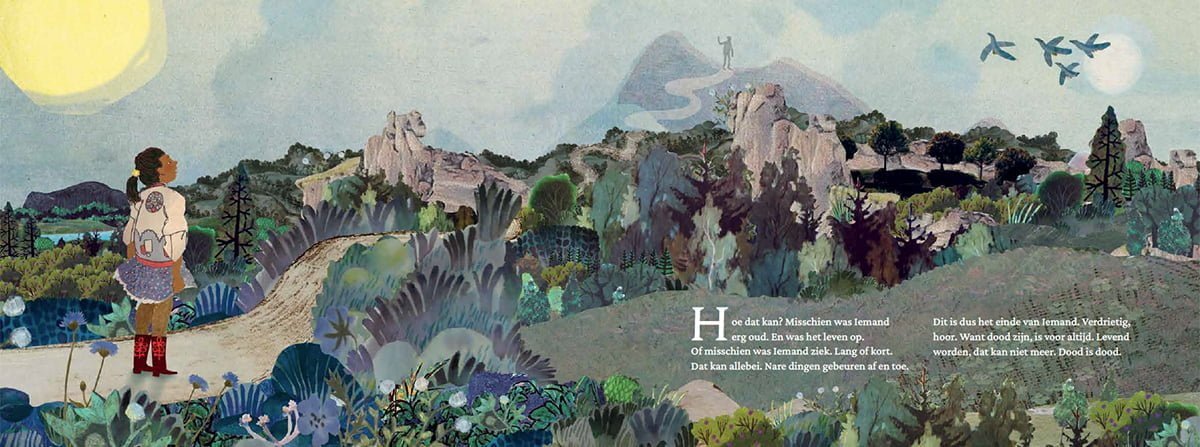 prentenboek, illustraties, grootzus, floor bal, gottmer, collage, dood, verlies, gemis, verwerken, kinderen, overlijden, inclusief, inclusieve kinderboeken, uniek, eigen, vertederend, geruststellend, begrafenis, begraven, cremeren, islamitisch, geloof, christelijk,