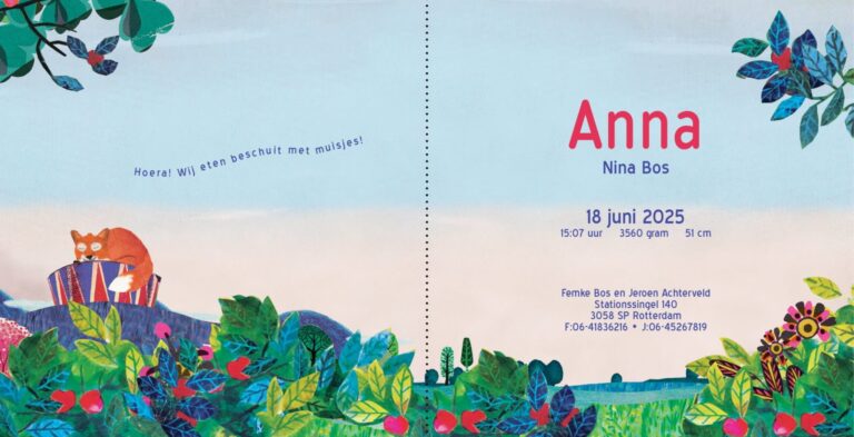 Geboortekaartje, aankondiging, announcement, birth, kaartje, birthcard, card, baby, babycard, Origineel, uniek, feest, vintage, retro, poesie, nostalgie, gezellig, vrolijk, grappig, kleurrijk, stoer, schattig, nostalgisch, fantasie, creatief, art, kunst, illustratie, illustration, kijkplaat, zoekprent, zoekplaat, zoekboek, kinderboek, prentenboek, festival reizen, gepersonaliseerd, Bloemen, dieren, broer, zus, kindje, meisje, jongen, genderneutraal, gender, neutraal, cultuur, inclusief, grote broer grote zus, siblings, grootbroer, vos, vosjes, familie, gezin, bakfiets, bakfietsmoeders, vlinders, eerste kind, nazomer, herfst, zomer, Indian summer, berg, vakantie, meer, rivier,zwanger, warm, zoet