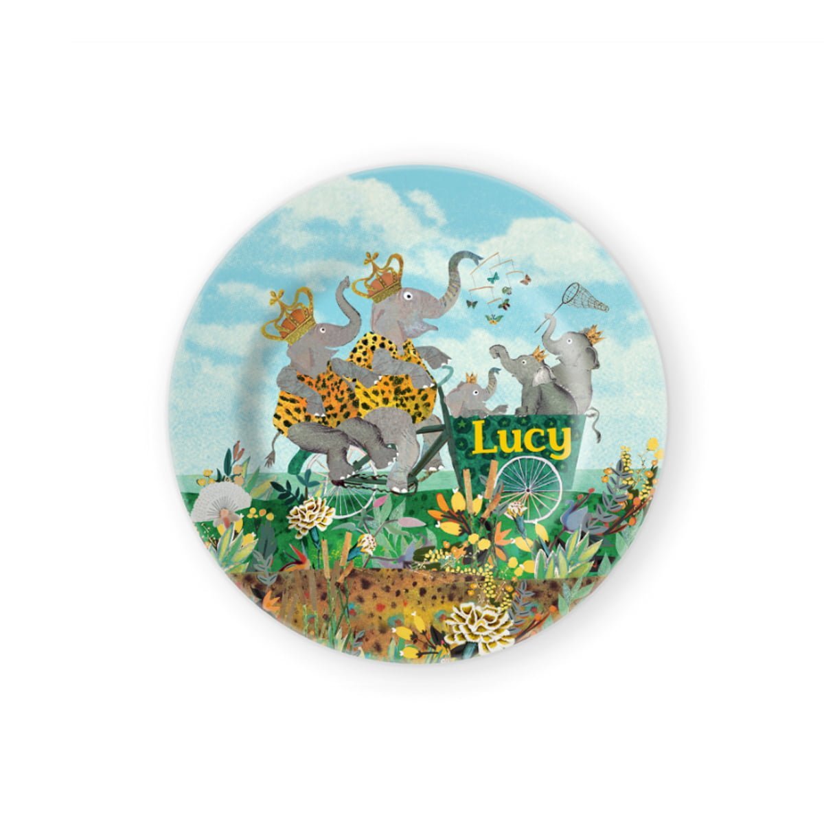 bord met vrolijke olifantenfamilie in een bakfiets