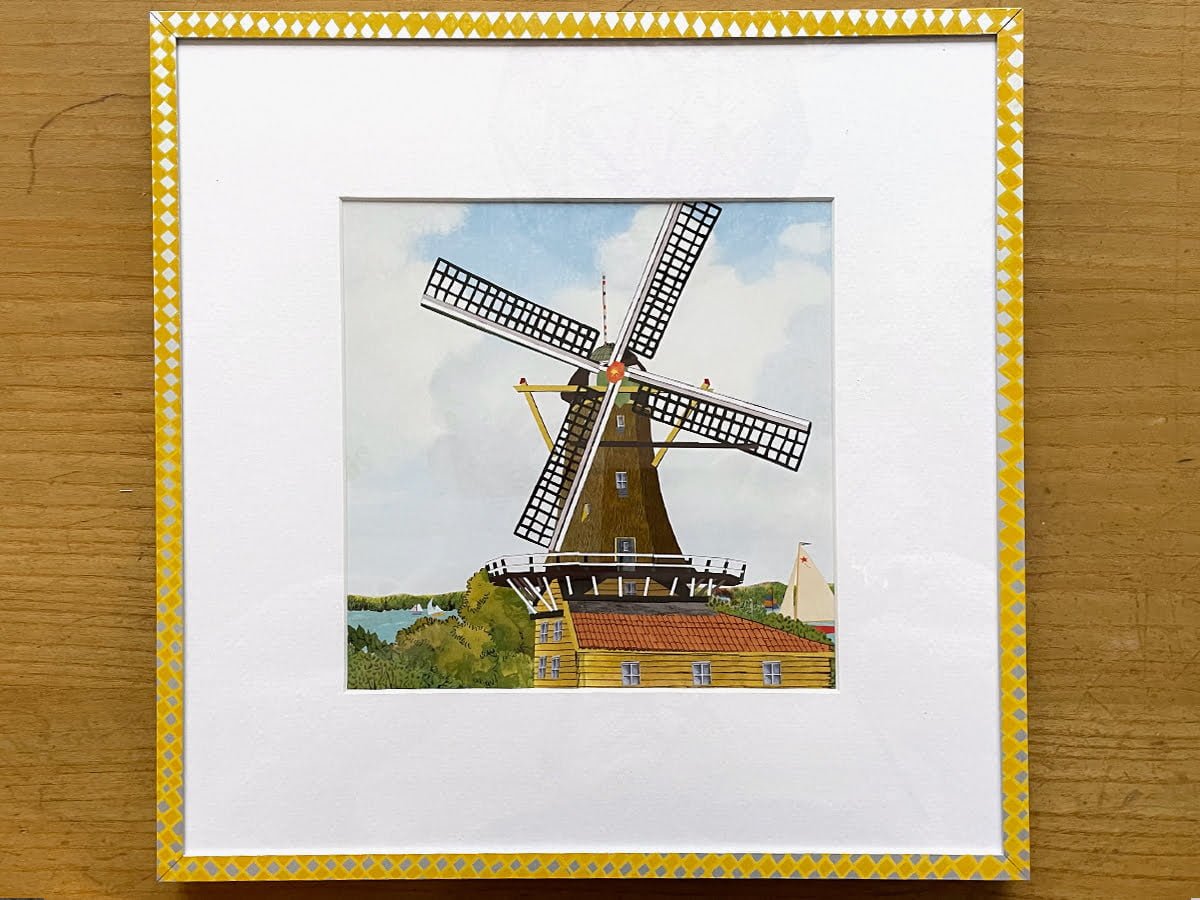 goud met geel handbeschilderde lijst met architectuur portret van de plasmolens kralingen