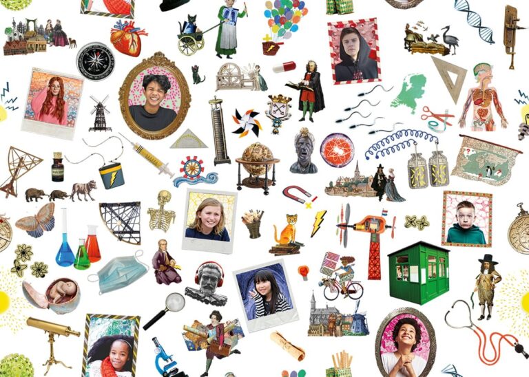 behang voor muur en website van rijksmuseum boerhaave over alles wat er te ontdekken is in het museum