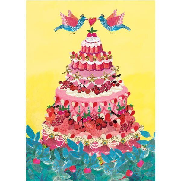 ansicht met grote liefdes taart of bruidstaart met twee dezelfde vogeltjes erboven twee mannen twee vrouwen Same love
