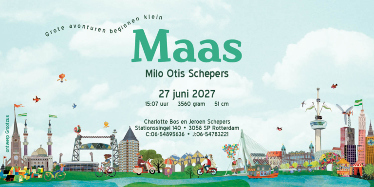 Vrolijk geboortekaartje met Rotterdamse iconische gebouwen