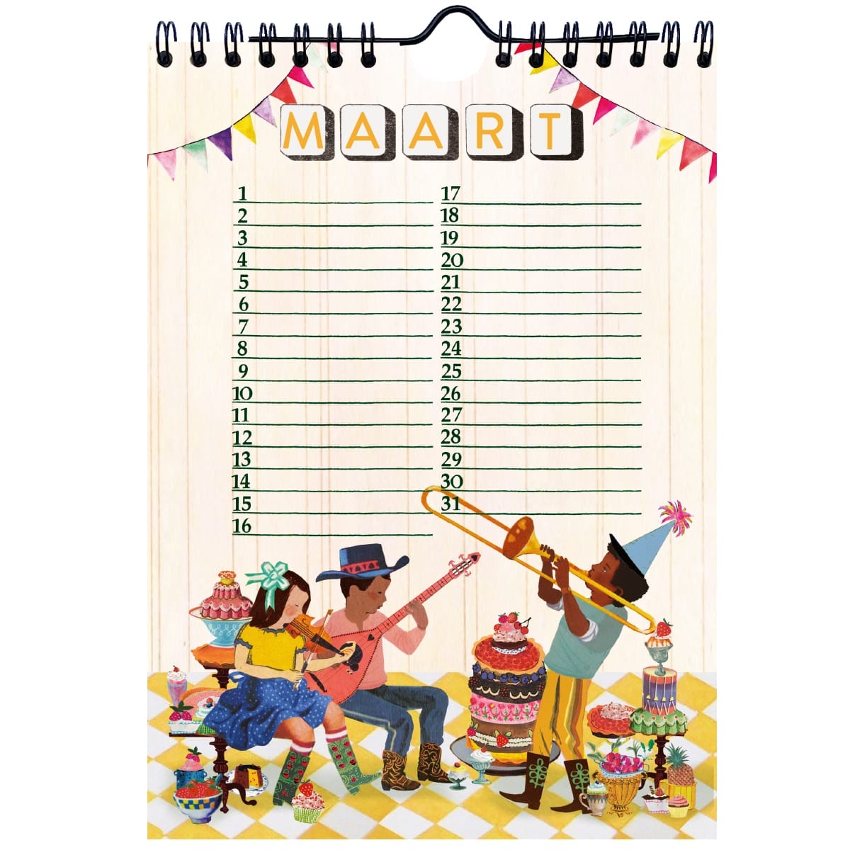 feestelijke verjaardagskalender met veel taart