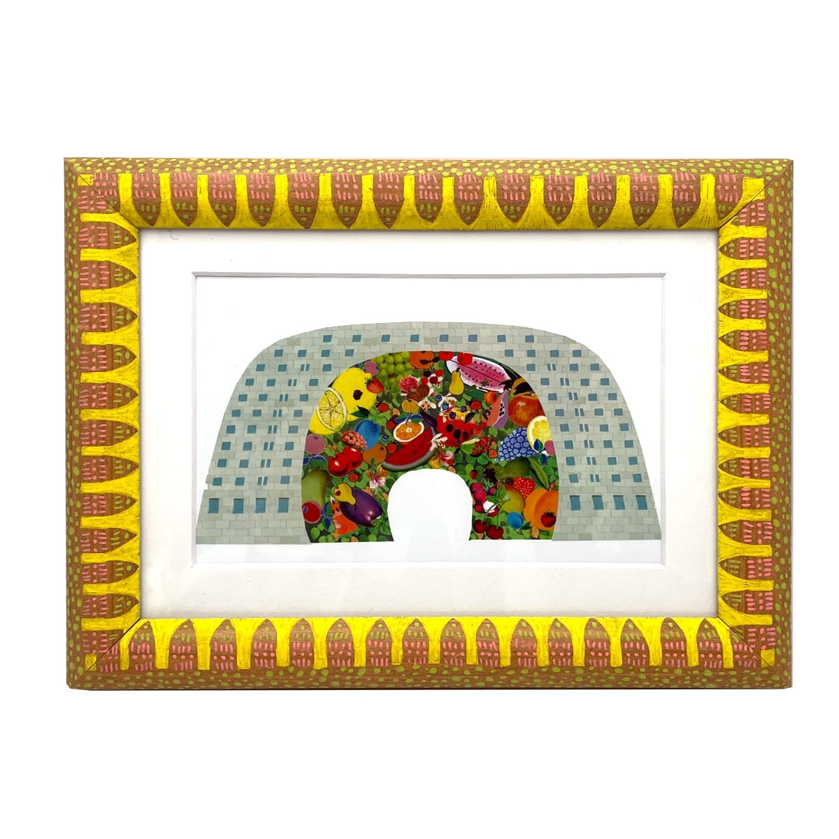 Groen roze handbeschilderd lijstje met architectuur portret van de Markthal in Rotterdam