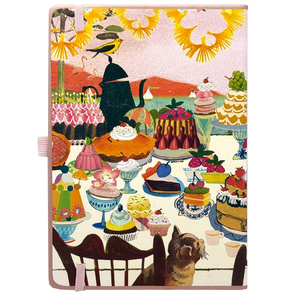 Lijntjes notitieboek met een tafel vol taartjes