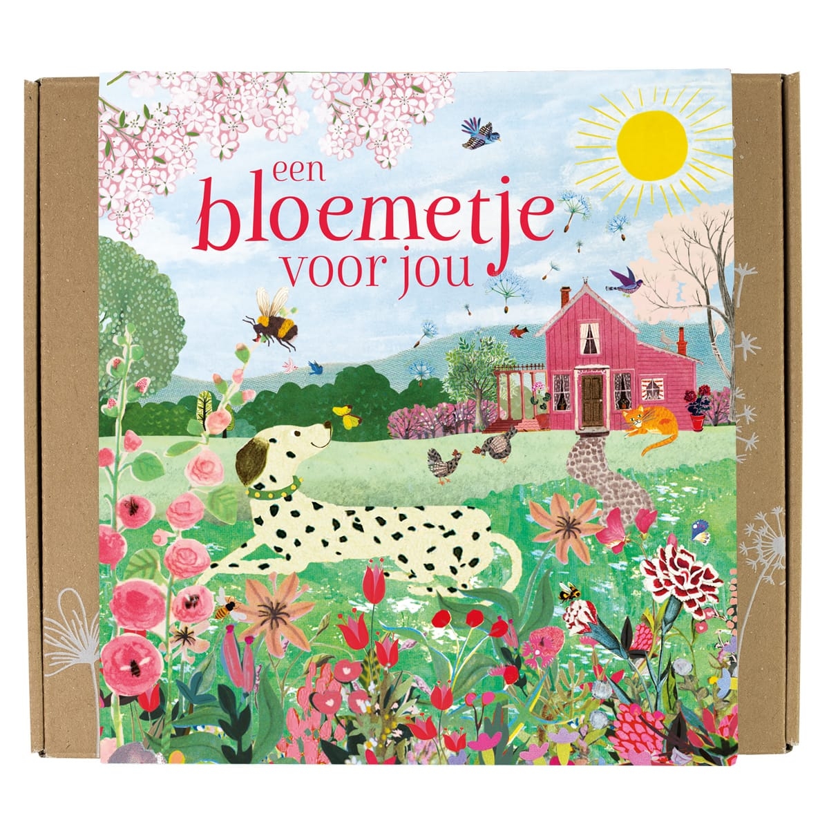 Doosje met 9 zaadbommetjes van Blossombs met bloementuin en roze huis